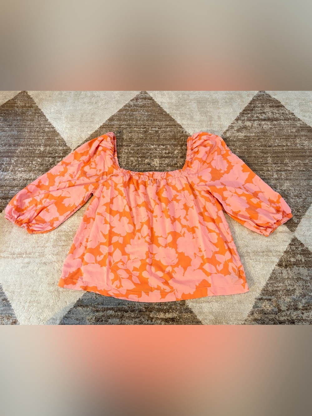 Sanctuary Pink and Orange Floral Square-Neck Blouse